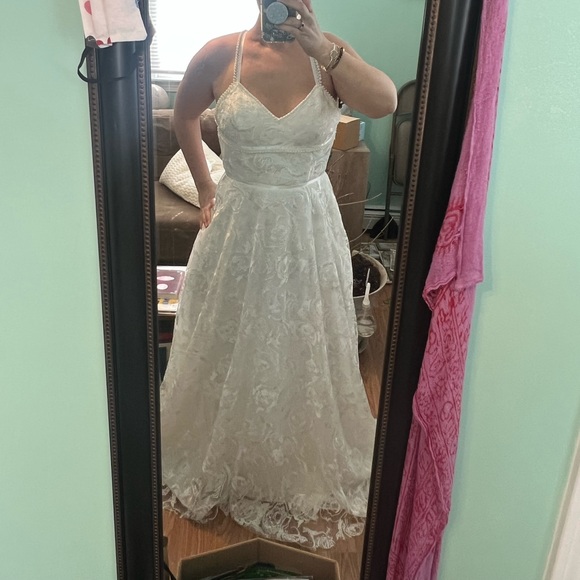 Halter Empire White Lace Prom Wedding, or Evening Dress - Picture 8 of 11